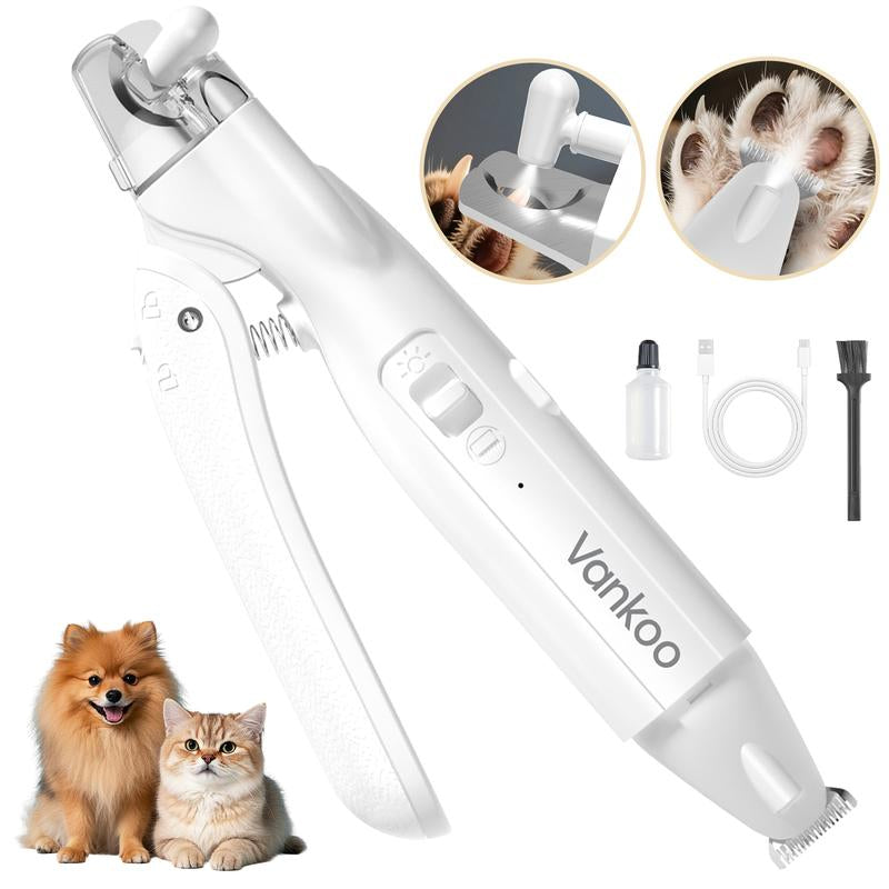 kit 2-in-1 Dog Nail Clipper & Paw Hair Trimmer with LED Light – Rechargeable, Waterproof, Low Noise Grooming Tool for Dogs & Cats