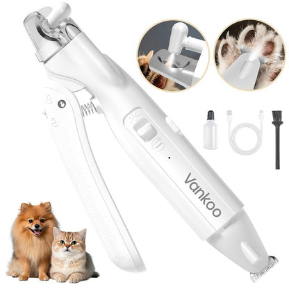 kit 2-in-1 Dog Nail Clipper & Paw Hair Trimmer with LED Light – Rechargeable, Waterproof, Low Noise Grooming Tool for Dogs & Cats