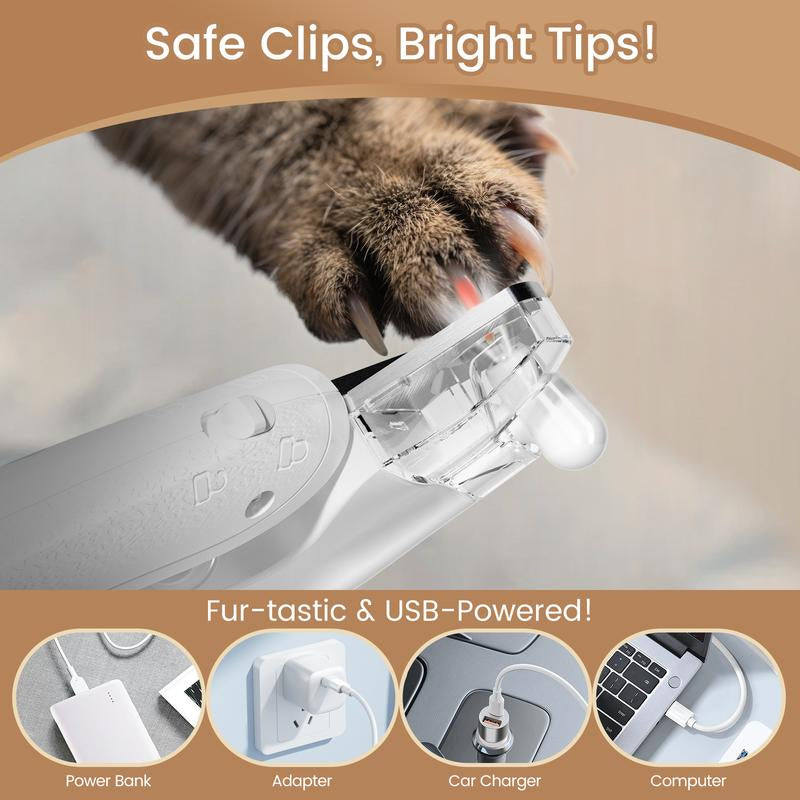 kit 2-in-1 Dog Nail Clipper & Paw Hair Trimmer with LED Light – Rechargeable, Waterproof, Low Noise Grooming Tool for Dogs & Cats