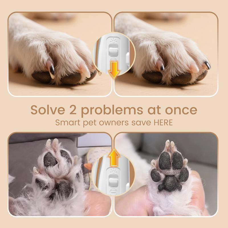 kit 2-in-1 Dog Nail Clipper & Paw Hair Trimmer with LED Light – Rechargeable, Waterproof, Low Noise Grooming Tool for Dogs & Cats