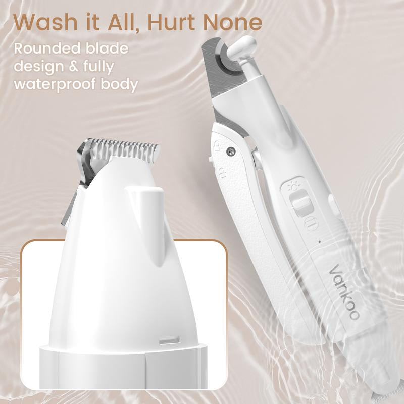 kit 2-in-1 Dog Nail Clipper & Paw Hair Trimmer with LED Light – Rechargeable, Waterproof, Low Noise Grooming Tool for Dogs & Cats