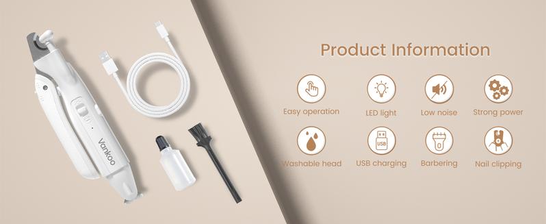 kit 2-in-1 Dog Nail Clipper & Paw Hair Trimmer with LED Light – Rechargeable, Waterproof, Low Noise Grooming Tool for Dogs & Cats